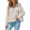 CUPSHE Women’s Casual Long Lace Sleeve V Neck Tops 2025 Fall Loose Shirts Blouse(Beige)
