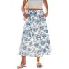 CUPSHE Women’s Casual Maxi Skirts High Waist Boho Floral Printed Long Flowy Beach Skirt with Pockets(Blue)