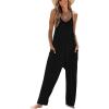 CUPSHE Women’s Casual V Neck Spaghetti Straps Jumpsuit Sleeveless Baggy Long Pants Overall Outfit with Pockets(Black)
