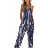 CUPSHE Women’s Casual V Neck Spaghetti Straps Jumpsuit Sleeveless Baggy Long Pants Overall Outfit with Pockets(Blue Print)