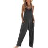 CUPSHE Women’s Casual V Neck Spaghetti Straps Jumpsuit Sleeveless Baggy Long Pants Overall Outfit with Pockets(Dark Grey)