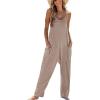 CUPSHE Women’s Casual V Neck Spaghetti Straps Jumpsuit Sleeveless Baggy Long Pants Overall Outfit with Pockets(Khaki)