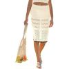 CUPSHE Women’s Crochet Midi Skirt Summer Cover Up Hollow Out Knitted Elegant Stretch Bodycon Skirt(Beige)