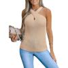CUPSHE Women’s Cross Front Tank One‑Shoulder Knit Fitted Ribbed Stretch Top Beach Summer(Apricot)