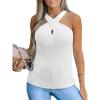 CUPSHE Women’s Cross Front Tank One‑Shoulder Knit Fitted Ribbed Stretch Top Beach Summer(White)