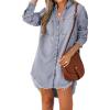 CUPSHE Womens Denim Shirt Dress Long Sleeve Button Down Casual Loose Jean Dresses with Pockets(Light Blue)