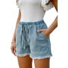 CUPSHE Women’s Denim Shorts Drawstring Smocked Waist Frayed Hem Casual Summer(Blue)