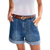 CUPSHE Women’s Denim Shorts High Waisted Rolled Hem Pockets Casual Summer Cuffed Jean Short(Blue)