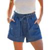 CUPSHE Women’s Denim Shorts Smocked High Waist Drawstring Hem Casual Summer(Blue)
