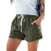 CUPSHE Women’s Denim Shorts Smocked Waist Drawstring Rolled Hem Pocket Casual Summer Vacation(Olive Green)