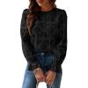 CUPSHE Women’s Eyelet Long Sleeve Tops Shirts Dressy Hollow Out Crochet Lace Embroidered Blouses 2026 Fashion(Black)