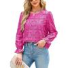 CUPSHE Women’s Eyelet Long Sleeve Tops Shirts Dressy Hollow Out Crochet Lace Embroidered Blouses 2026 Fashion(Fuchsia)