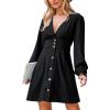 CUPSHE Women’s Fall Casual Dress Long Sleeve V Neck A Line Button Mini Dresses(Black)