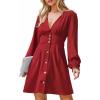 CUPSHE Women’s Fall Casual Dress Long Sleeve V Neck A Line Button Mini Dresses(Red)