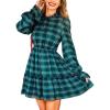 CUPSHE Womens Fall Dresses Long Sleeve Ruffled Holiday High Neck Casual Outfit Plaid Christmas Mini Dress(Green Plaid)