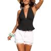 CUPSHE Women’s Floral Halter Top Smocked Tank Top V Neck Ruffle Hem Tie Neck Backless Beachwear Casual(Black)