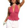 CUPSHE Women’s Floral Halter Top Smocked Tank Top V Neck Ruffle Hem Tie Neck Backless Beachwear Casual(Pink)