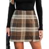 CUPSHE Women’s High Waist Plaid Skirt Causal Bodycon Pencil Wool Mini Skirts Winter Fall A Line Elegent Outfits(Coffee)