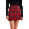 CUPSHE Women’s High Waist Plaid Skirt Causal Bodycon Pencil Wool Mini Skirts Winter Fall A Line Elegent Outfits(Red Green)