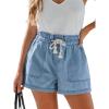 CUPSHE Women’s High Waisted Shorts Drawstring Casual Loose Fit Summer Jean Short Pocket Soft Lightweight Elastic Pant(Blue)
