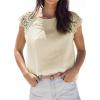 CUPSHE Womens Lace Short Sleeve Tops Cap Sleeve T Shirts 2025 Cute Basic Trendy Fashion Casual Dressy Outfits(Beige)