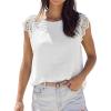 CUPSHE Womens Lace Short Sleeve Tops Cap Sleeve T Shirts 2025 Cute Basic Trendy Fashion Casual Dressy Outfits(White)