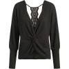 CUPSHE Womens Long Sleeve Crewneck Blouse Sexy Back Lace Ribbed Knit Tops(Black)