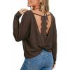 CUPSHE Womens Long Sleeve Crewneck Blouse Sexy Back Lace Ribbed Knit Tops(Coffee Brown)