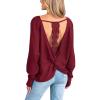CUPSHE Womens Long Sleeve Crewneck Blouse Sexy Back Lace Ribbed Knit Tops(Red)