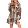 CUPSHE Womens Long Sleeve Fall Dresses Plaid Button Casual Loose Fit High Waist Flowy Mini Dress(Brown Plaid)