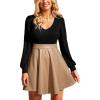 CUPSHE Women’s Long Sleeve Fall Mini Dress V Neck High Waist A Line Ruffle Faux Leather Dress(Black-khaki)