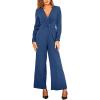 CUPSHE Women’s Long Sleeve Jumpsuits Casual V Neck Wide Leg Twist Front One Piece Jumpsuit(Blue)