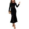 CUPSHE Women’s Long Sleeve Maxi Bodycon Dress Fall Mesh Wedding Guest Dress Sexy Fishtail Cocktail Party Dresses(Black)