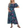 CUPSHE Women’s Maternity Dresses for Photoshoot Ruffle Off Shoulder Short Sleeve Slit Hem Maxi Dress(Blue)