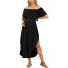 CUPSHE Women’s Maxi Off-Shoulder Maternity Dress Summer Casual Sleeveless Ruffled Trim Photoshoot Dresses(Black)