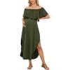CUPSHE Women’s Maxi Off-Shoulder Maternity Dress Summer Casual Sleeveless Ruffled Trim Photoshoot Dresses(Green)
