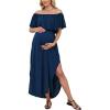 CUPSHE Women’s Maxi Off-Shoulder Maternity Dress Summer Casual Sleeveless Ruffled Trim Photoshoot Dresses(Navy Blue)