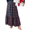 CUPSHE Womens Maxi Skirts Tartan Ruffled Skirt Plaid Holiday Christmas High-Rise Waist Xmas Long Skirt(Blue)