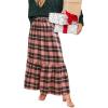 CUPSHE Womens Maxi Skirts Tartan Ruffled Skirt Plaid Holiday Christmas High-Rise Waist Xmas Long Skirt(Pink)