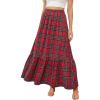 CUPSHE Womens Maxi Skirts Tartan Ruffled Skirt Plaid Holiday Christmas High-Rise Waist Xmas Long Skirt(Red)