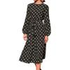 CUPSHE Womens Midi Fall Dresses Fashion Round Neck Floral Long Sleeve Belted Casual A Line Flowy Long Wedding Guest Dress(Black Floral)