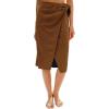 CUPSHE Women’s Midi Skirt High Waist Bow Tie Knee Length Stretch Bodycon Skirts with Slit(Brown)
