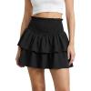 CUPSHE Women’s Mini Skirts Smocked High Waist Tiered Ruffle Summer Casual(Black)