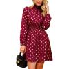 CUPSHE Women’s Mock Neck Floral Mini Fall Dress Long Ruffle Sleeve Elastic Waist Smocked Casual Flowying Mini Dresses(Red Dots)