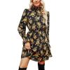CUPSHE Women’s Mock Neck Floral Mini Fall Dress Long Ruffle Sleeve Elastic Waist Smocked Casual Flowying Mini Dresses(Yellow)