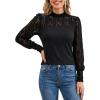 CUPSHE Women’s Mock Neck Lace Tops Blouses Dressy Casual Sexy Floral Long Sleeve Mesh Shirts(Black)