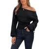 CUPSHE Women’s Off The Shoulder Top Fall 2026 Oversized Knit Long Lantern Sleeves Pullover Blouse(Black)
