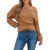 CUPSHE Women’s Off The Shoulder Top Fall 2026 Oversized Knit Long Lantern Sleeves Pullover Blouse(Brown)