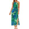 CUPSHE Women’s One Shoulder Summer Midi Dresses Cutout Waist Vacation Dresses Split Sleeveless Floral Casual Beach Sundress(Green Floral)