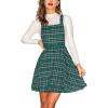 CUPSHE Women’s Overall Dress Square Neck Plaid Sleeveless Casual Short A Line Cute Fall Mini Pinafore Dresses(Green)